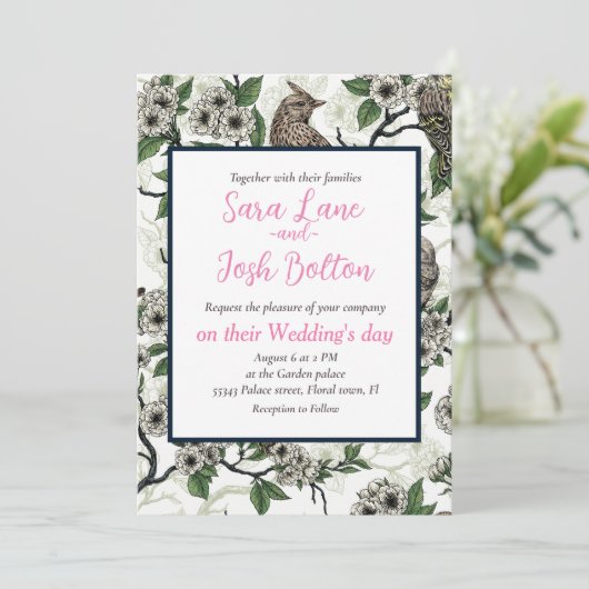 Birds and cherry blossom on white 招待状 (スタンド正面)