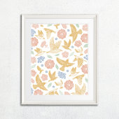 Birds and Florals Hand Drawn Art ポスター