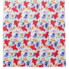 Birds and flowers in colorful pattern シャワーカーテン
