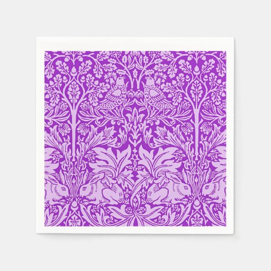 Birds and Rabbits design, colorful lavender, スタンダードカクテルナプキン (正面)