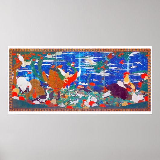Birds, Animals, and Flowering Plants(Left) Jakuchū ポスター (正面)