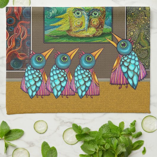 Birds At the Gallery キッチンタオル (折り畳み)