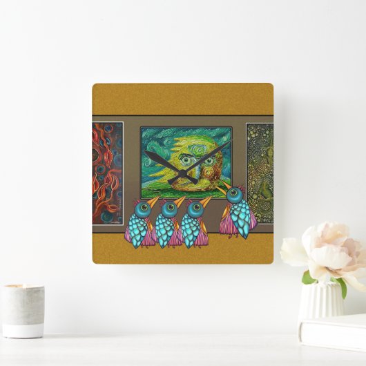 Birds At the Gallery スクエア壁時計 (ホーム)