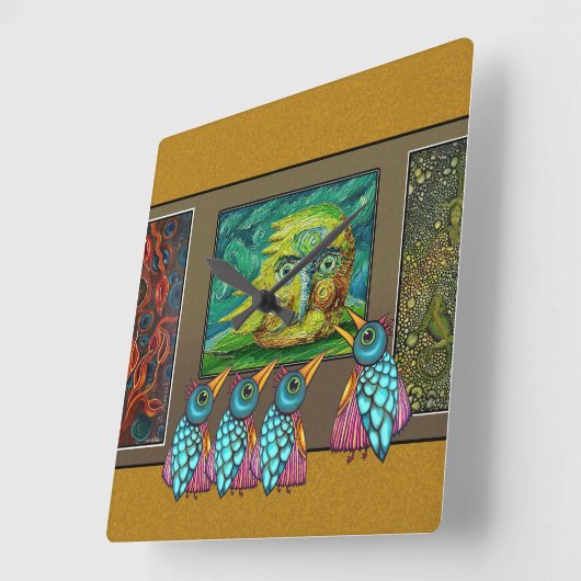 Birds At the Gallery スクエア壁時計 (傾斜)