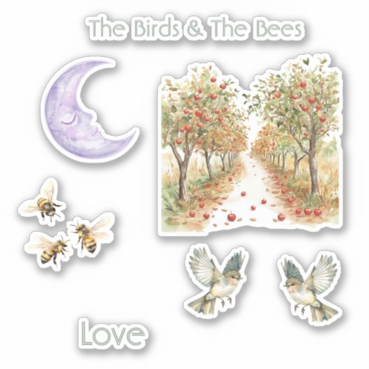 Birds Bees Apple Trees Love Moon シール (正面)