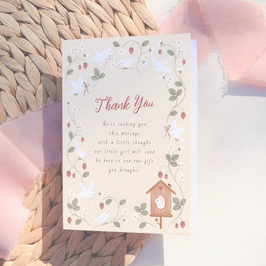 Birds & Berries Girl Baby Shower Thank You サンキューカード