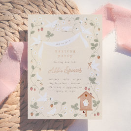 Birds & Berries Nesting Party Baby Shower 箔招待状