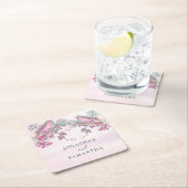 Birds & Berries Pinecone Watercolor Winter Wedding スクエアペーパーコースター (インサイチュ)