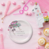 Birds & Berries Pinecone Watercolor Winter Wedding ペーパープレート (パーティー)
