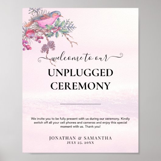 Birds & Berries Pinecone Watercolor Winter Wedding ポスター (正面)