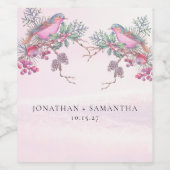 Birds & Berries Pinecone Watercolor Winter Wedding ワインラベル (シングルラベル)
