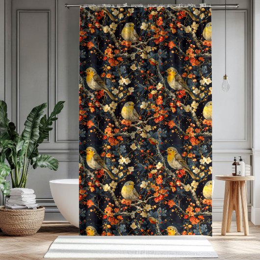 Birds & Blooms Curtain Autumn Gift for Their Home シャワーカーテン