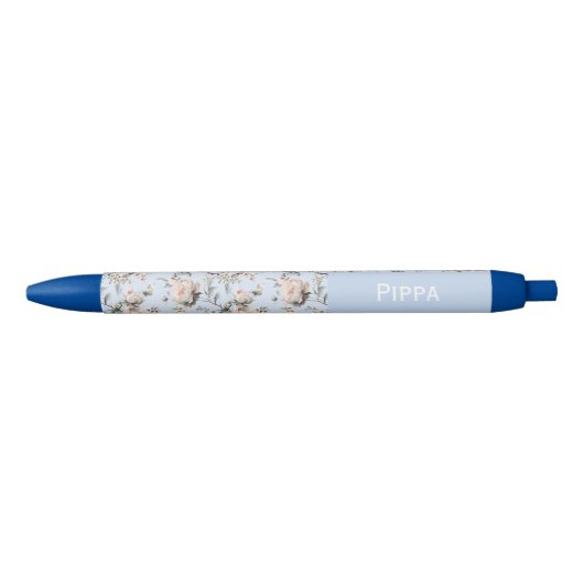 Birds Blossom Flowers Blue Custom Name  青ボールペン (正面)