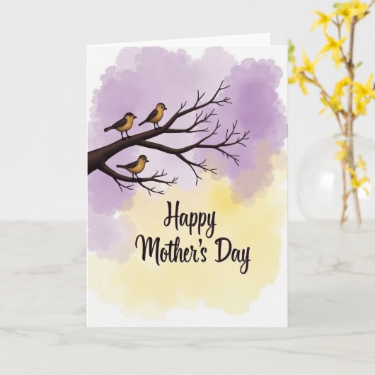 Birds Branch Mothers Day Card カード (黄色い花)