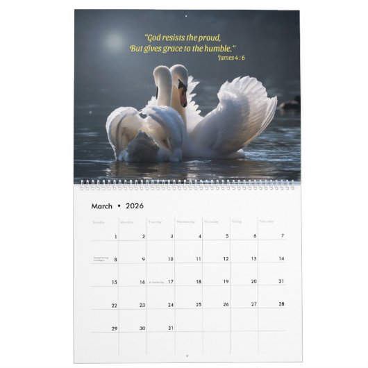 Birds Calendar 2026 - With bible verses カレンダー (3月 2026)
