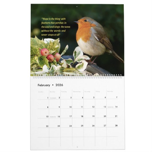 Birds Calendar 2026 - With bible verses カレンダー (2月 2026)