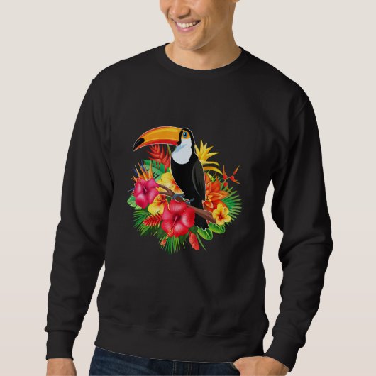 Birds Exotic Tropical Flowers Summer Animal Toucan スウェットシャツ (正面)