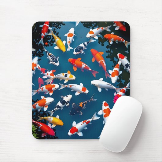 Bird's Eye View of Colorful Koi Fish Pond マウスパッド (マウス)