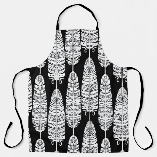 Birds feathers boho seamless pattern in black and エプロン (正面)