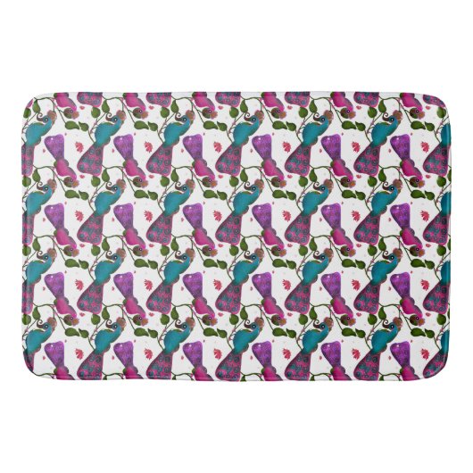 Birds floral seamless pattern Curtain バスマット (正面)