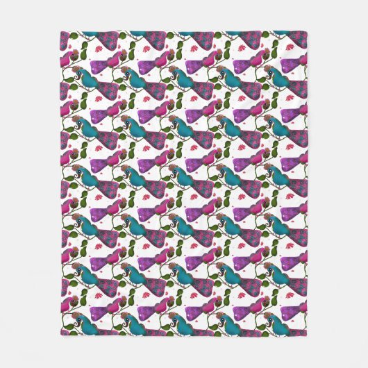 Birds floral seamless pattern Curtain フリースブランケット (正面)