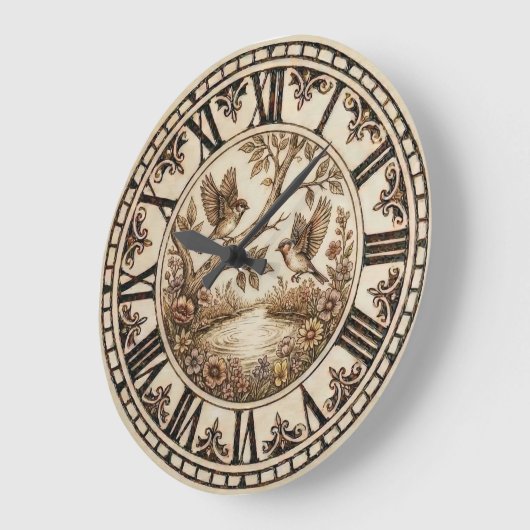 Birds & Flowers Rustic Wall Clock ラージ壁時計 (傾斜)