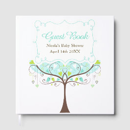 Birds Hearts Tree Blue and Green Baby Shower ゲストブック
