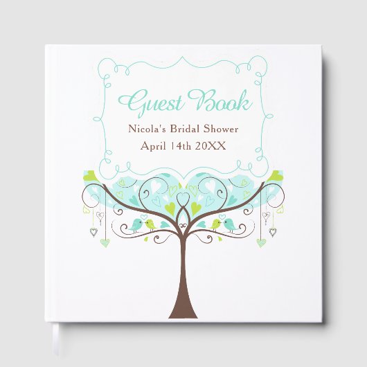 Birds Hearts Tree Blue and Green Bridal Shower ゲストブック (正面)