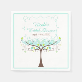 Birds Hearts Tree Blue and Green Bridal Shower スタンダードカクテルナプキン