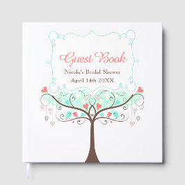 Birds Hearts Tree Mint and Coral Bridal Shower ゲストブック