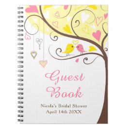 Birds Hearts Tree Yellow and Coral Bridal Shower ノートブック