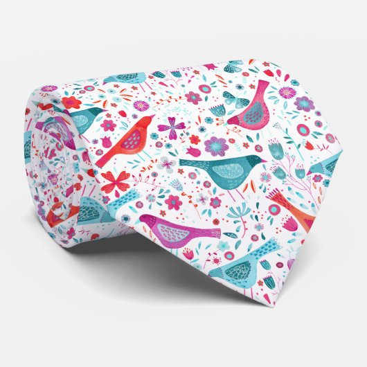Birds in a Garden Modern Boho Watercolor ネクタイ (ロール)
