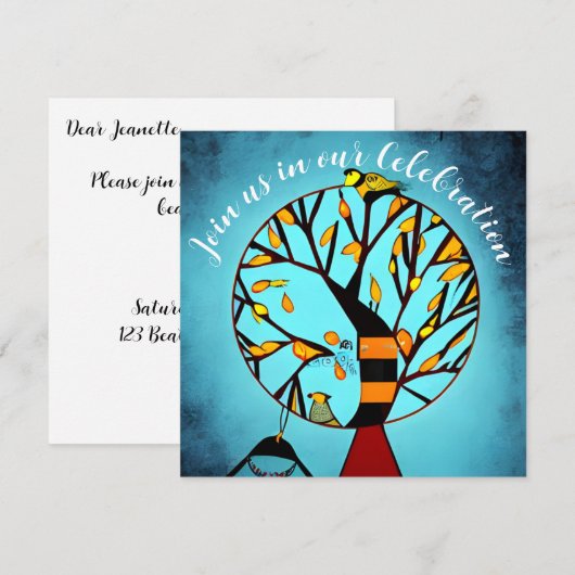 Birds in a Tree End of Chemo Cancerお祝い 招待状 (正面/裏面)