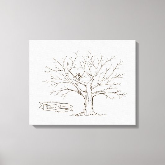 Birds in Oak Treeハート指紋ゲストブック キャンバスプリント (正面)