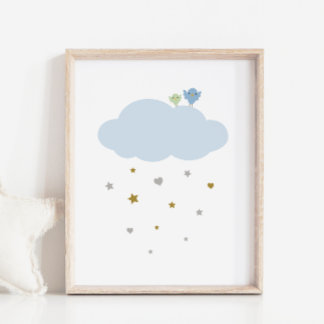 Birds in the Sky Cloud & Stars子供部屋アートポスター ポスター