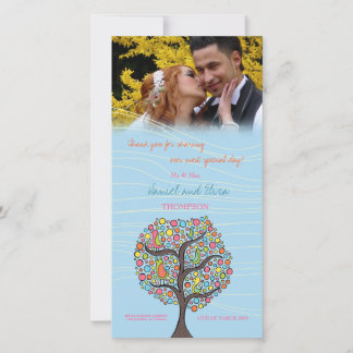 Birds in Tree Blue Thank You's Photo 結婚 Card サンキューカード