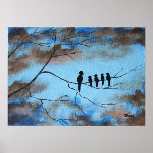 Birds In Tree In Sky Mother's Day抽象芸術アート ポスター (正面)