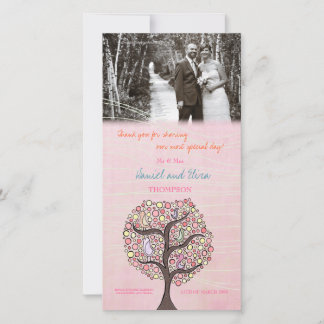 Birds in Tree Pink Thank You's Photo 結婚 Card サンキューカード