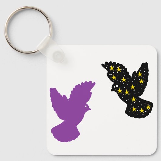 Birds Keychain – Dual Feather Silhouette Design キーホルダー (正面)