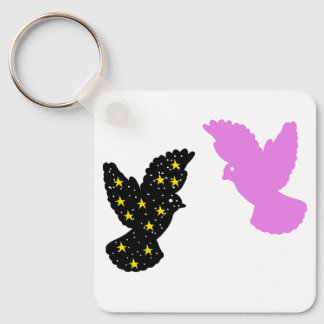 Birds Keychain – Twin Perch Silhouette Symbol キーホルダー