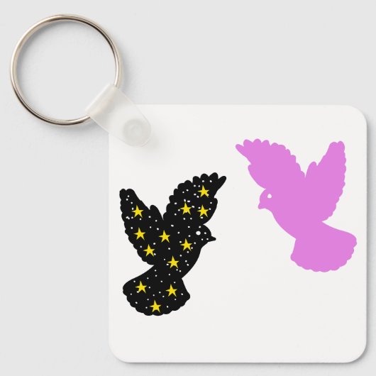 Birds Keychain – Twin Perch Silhouette Symbol キーホルダー (正面)