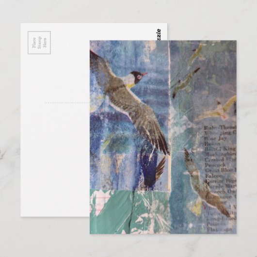 Birds mixed media collage ポストカード (正面/裏面)