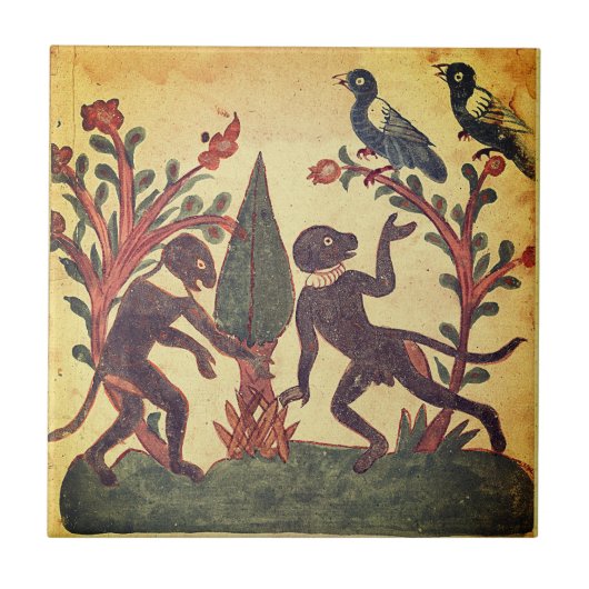 Birds Monkey Glow Worm Indian Renaissance Fable タイル (正面)