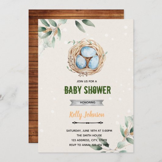 Bird's Nest Shower Einladung 招待状 (正面/裏面)