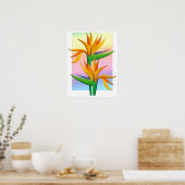Birds of Paradise with Pastel Rainbow Background ポスター (キッチン)