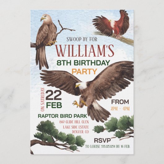  Birds of Prey Birthday Party 招待状 (正面)