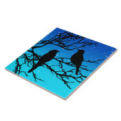 Birds on a branch, Black Against夕べ・ブルー タイル (側面)