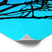 Birds on a branch, Black Against夕べ・ブルー ポスター (角)