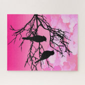 Birds on a branch, Black Against Dawn Pink ジグソーパズル (横)
