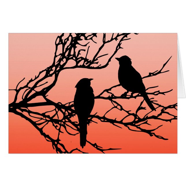 Birds on a branch, Black Against Sunset Orange (正面横)